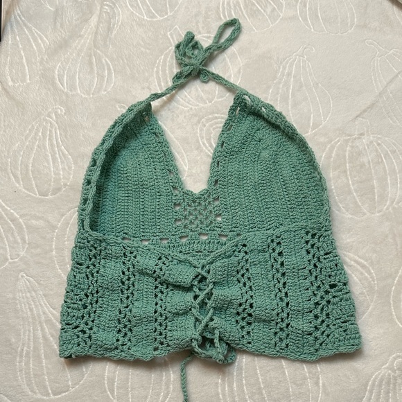 Handmade Crotchet Festival Top Blue Size Small / Medium - Picture 4 of 6